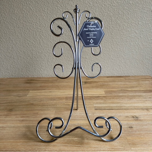 Concepts Other - 14” Decorative Metal Display Easel Scroll Design Silver Color Plates Books Pics